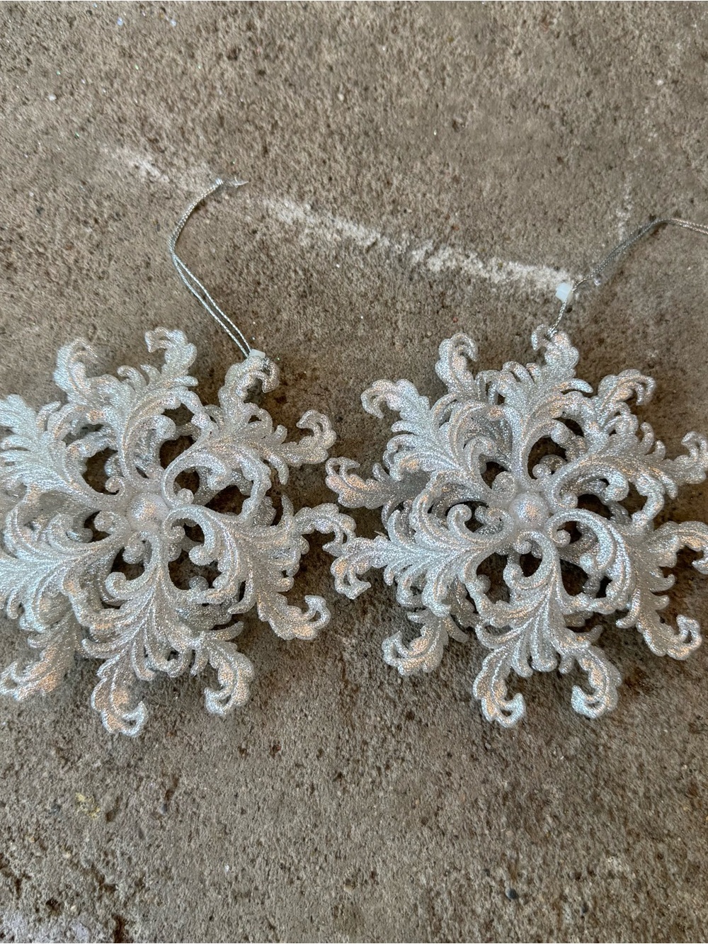 Sparkling Glitter Snowflake Ornament Pair Christmas Winter Hanging Decor